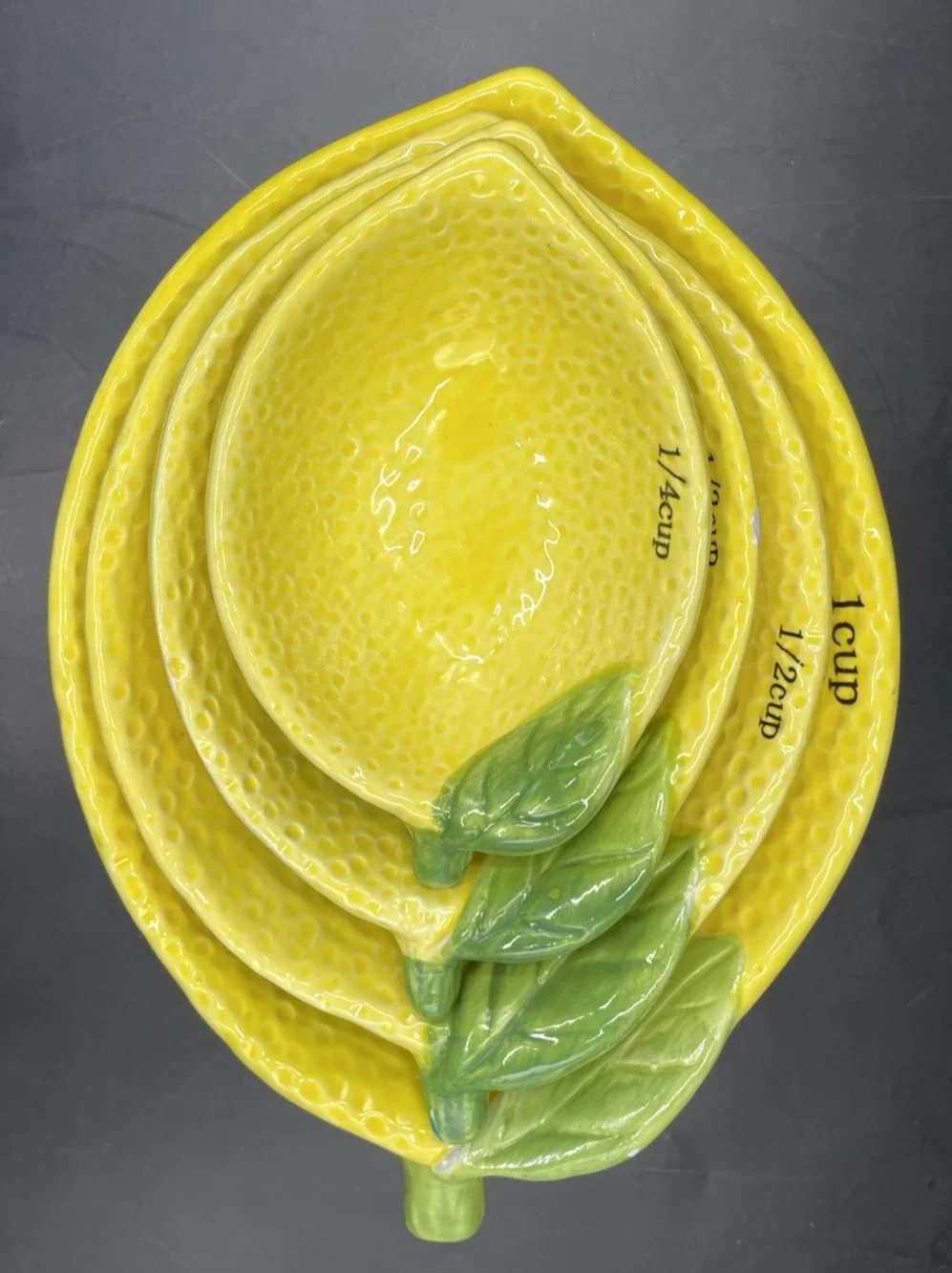 Arlington Design Ceramic Yellow Lemon Shaped Stacking Measuring Cups Set of 4
